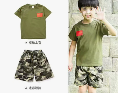 儿童迷彩服套装男女童夏季夏令营幼儿园短袖军...