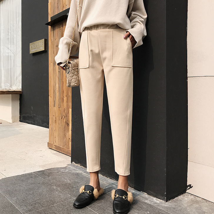 【买一送一】休闲裤毛呢裤子女秋冬阔腿裤20...