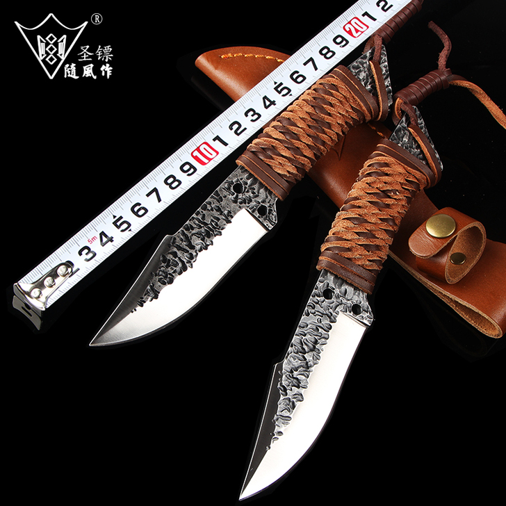 随风作圣镖荒野求生军刀手工锻打刀野外防身随...