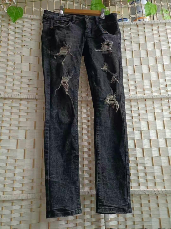 10元一件牛仔裤秋冬款中厚长裤破洞牛仔裤铅...