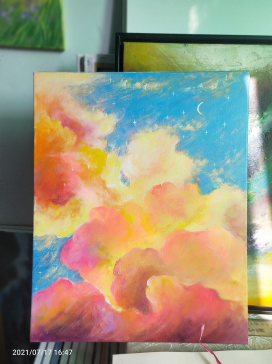 纯手绘油画作品  七彩云 风景画尺寸405...