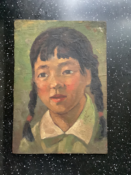 古典油画二件，梳辫子的女孩，垂目的小孩。估...