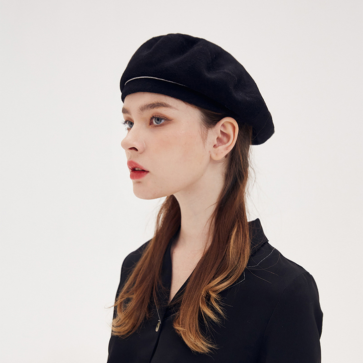 CACUSS黑色秋冬贝雷帽2020年新款女...