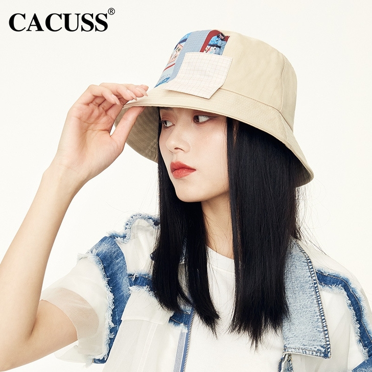 CACUSS盆帽女春夏新品韩版潮牌贴布水桶...