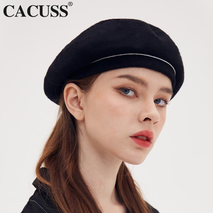 CACUSS黑色春夏贝雷帽2021年新款女...