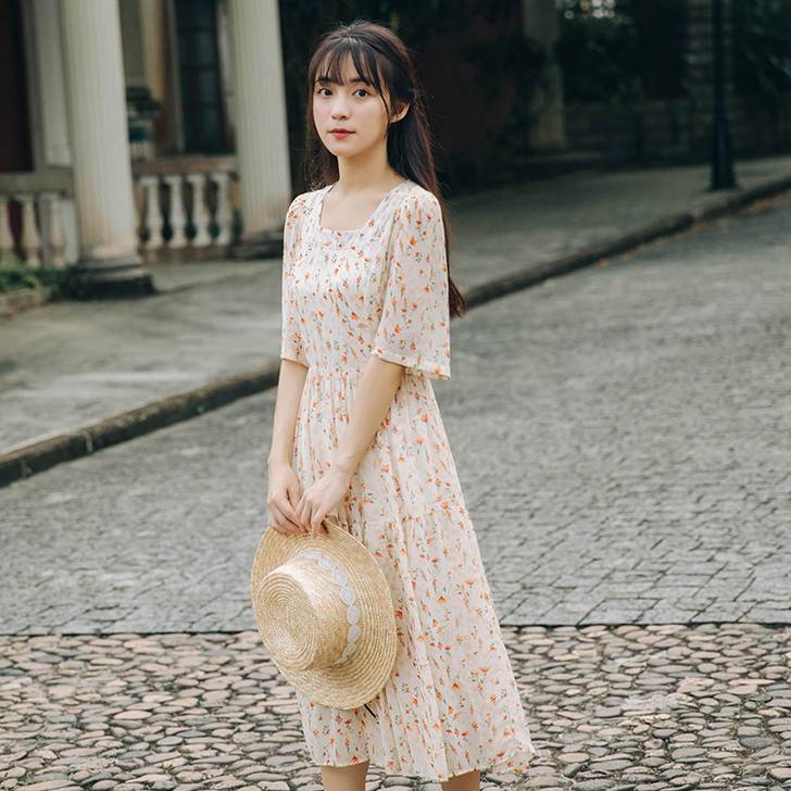2019新款夏复古仙女超仙甜美森系小清新方...