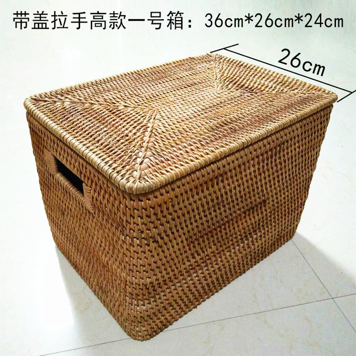 藤编收纳箱收纳筐越南秋藤编带盖有盖脏衣筐收...