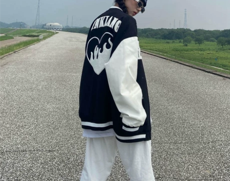 美式街头爱心毛巾绣棒球服男女秋季宽松vib...