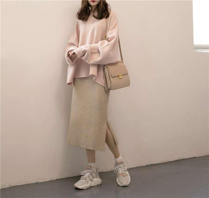 左公斤右千克 中长款针织半身裙女秋冬季高腰...