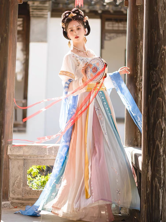 夏时 墨子研原创汉服女坦领三件套中国风一片...