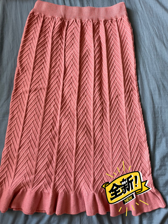 粉色包臀针织鱼尾裙，中长款，高腰半身裙，购...
