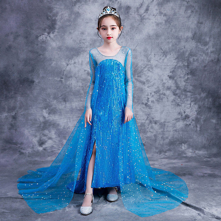 冰雪奇缘爱莎公主裙cosplay女王女童春...