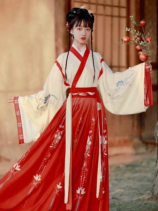 艺缕原创汉服女半生莲秋冬交领晋制齐腰襦裙日...