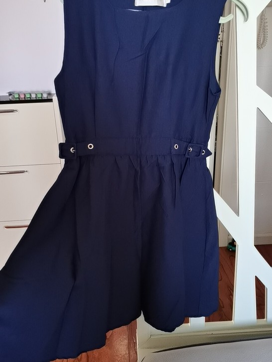 藏蓝色棉麻裙子  腰部带调节 后背小心机 ...