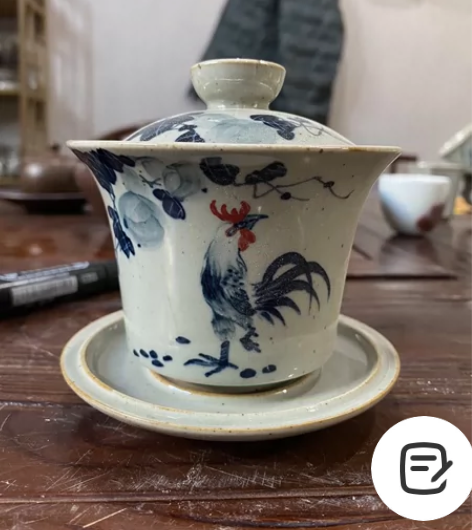 粗陶古陶盖碗 陈胜波老师青花手绘葫芦公鸡三...