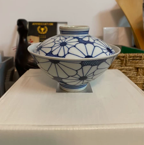 日本回流瓷器昭和满手绘青花菊花画片老盖杯老...