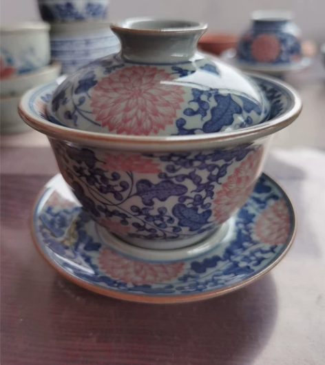 景德镇手绘老陶泥鸿运当头盖碗 重工 釉面有...