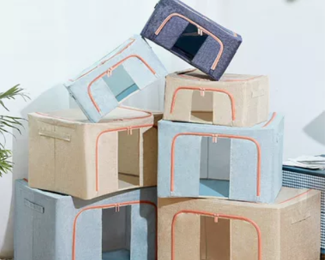 装衣物棉麻收纳箱布艺整理箱双盖防潮内衣收纳...