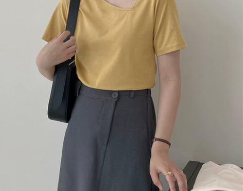 江左短款不规则领简约T恤夏女 超值版型很正...