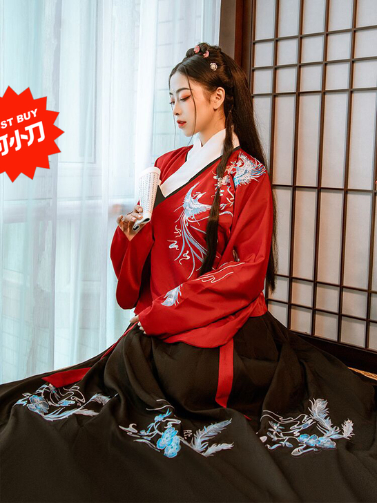 白菜汉服xd价红黑色可爱汉服