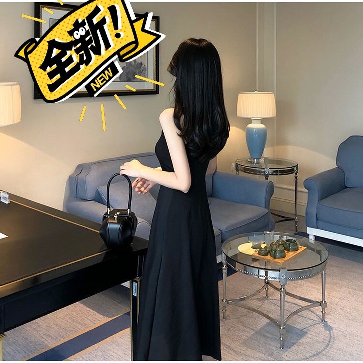 韩版吊带连衣裙原创夏新款黑色时尚气质修身显...