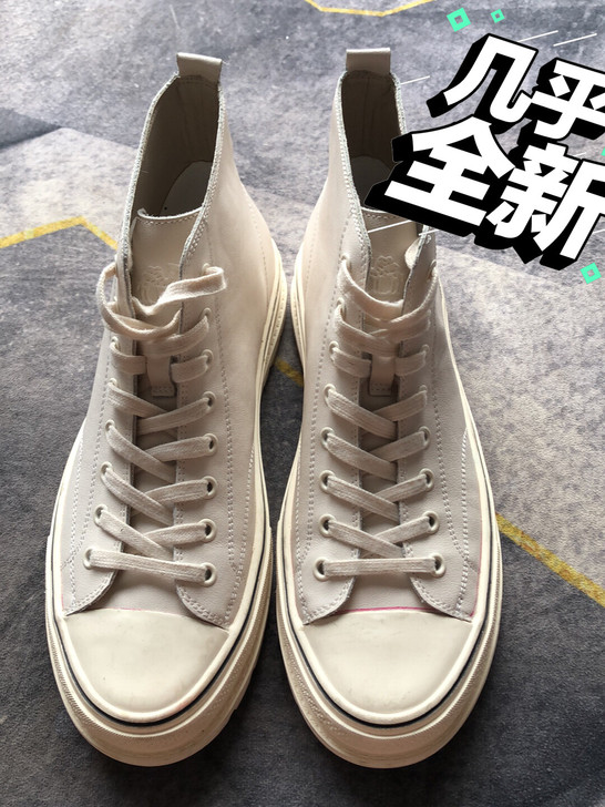 骆驼21春新品软牛皮高邦绑带板鞋厚底小白鞋...