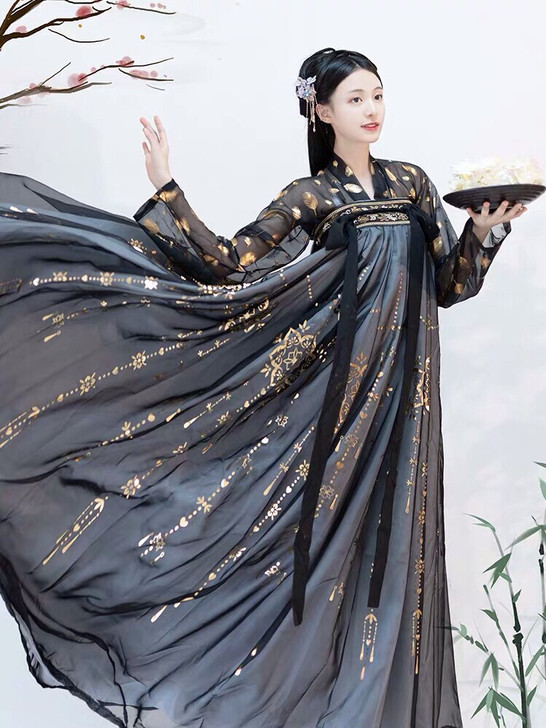 超仙烫金3米大摆汉服金翎裙子，云鹤上衣