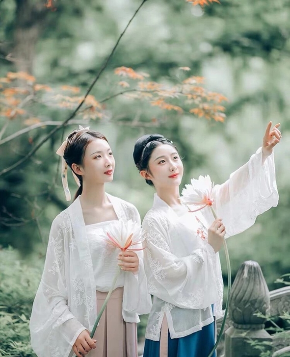 出闲置，花朝记  蝶影   白色刺绣合领衫