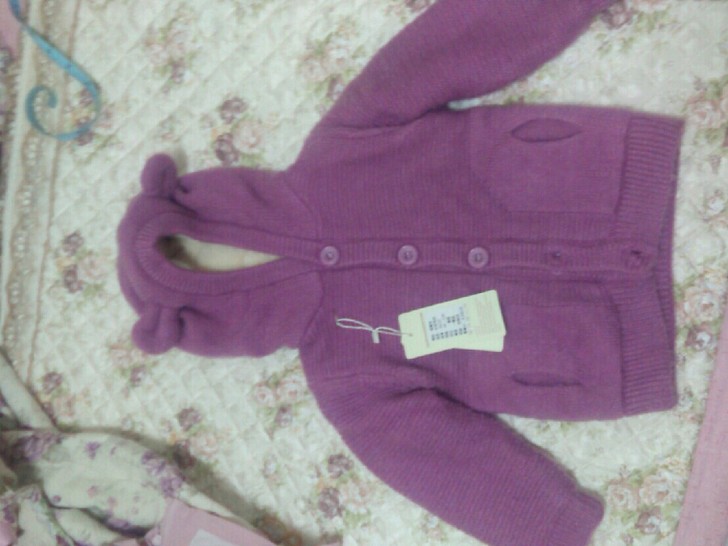 韩国稻草衣 童装 紫色 带帽针织外套