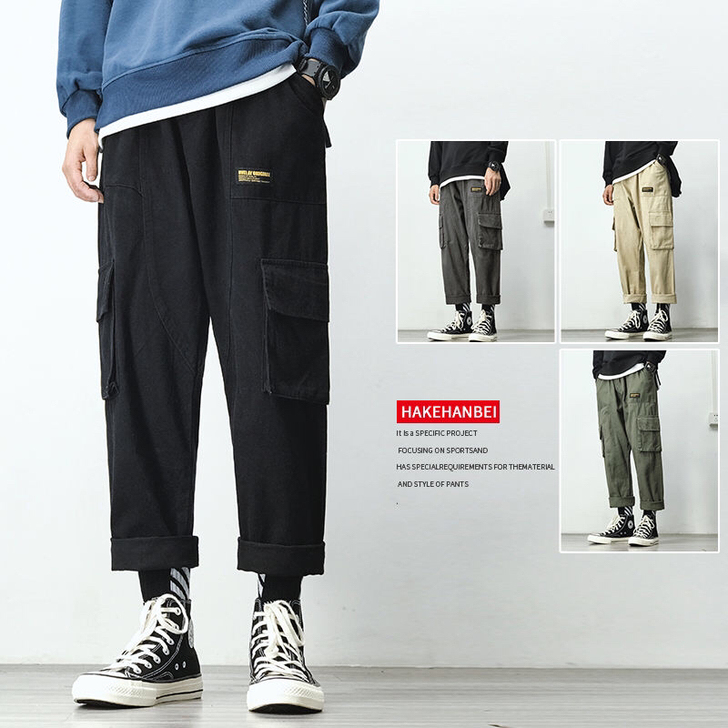 工装裤男纯棉大码潮牌长裤子宽松韩版潮流夏季...