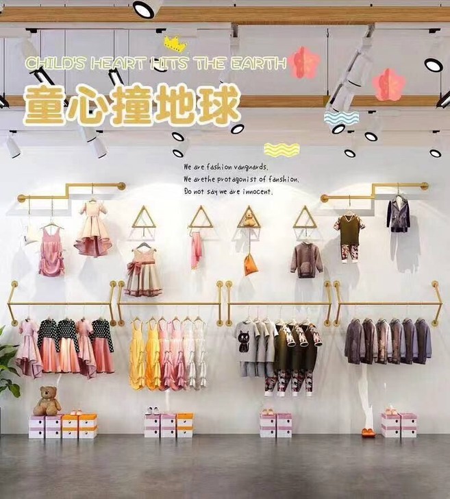 儿童服装店展示架店铺创意上墙链条落地式装修...