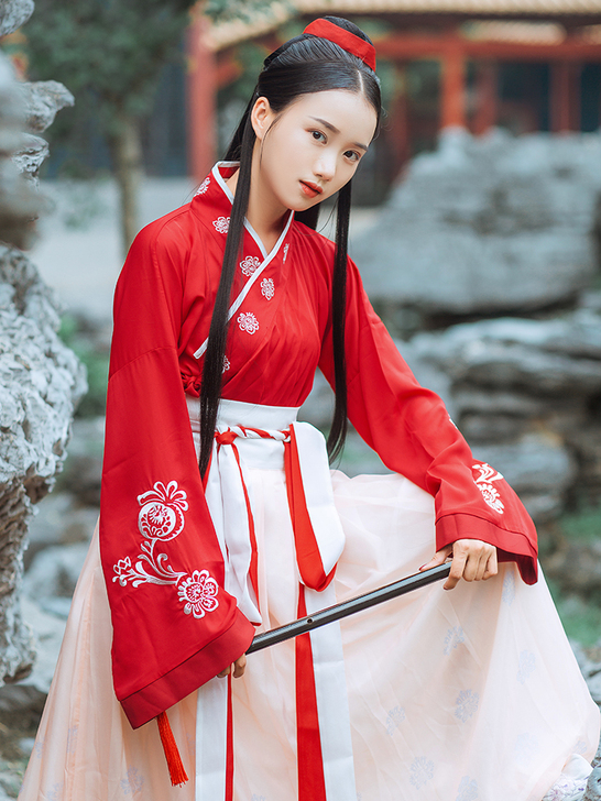 【巾帼】汉裳芳华汉服女红色交领齐腰襦裙魏晋...