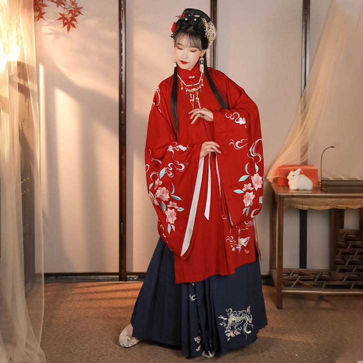 海棠 墨子研原创正品汉服女长袄明制立领褶裙...