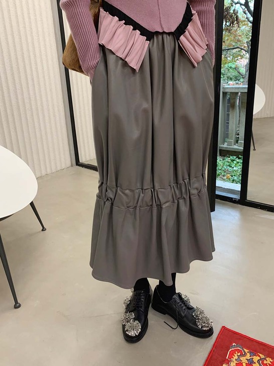 MONA黑色鱼尾裙百褶半身裙长裙中长款小个...