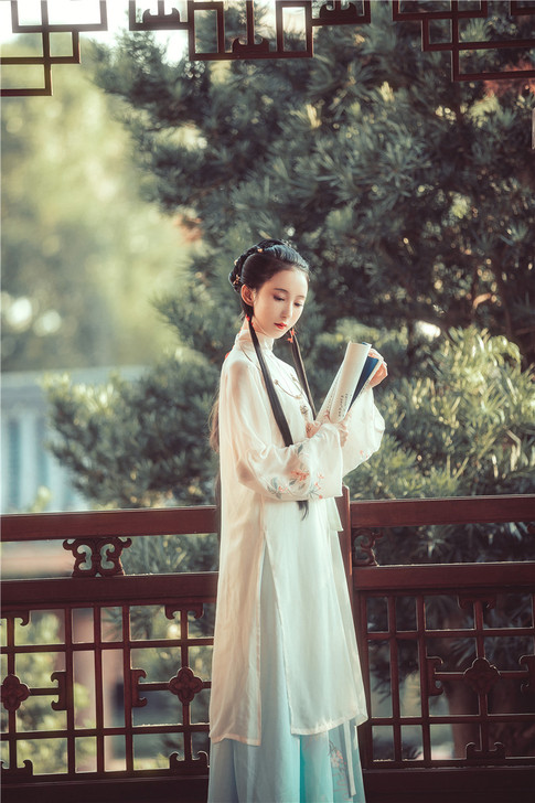 兰若庭 汉服 海棠春 立领 绣花 渐变 印...