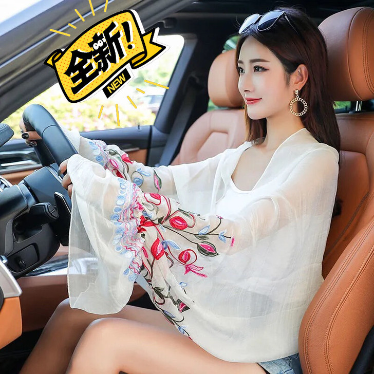 【200斤】雪纺绣花防晒披肩袖套女长款防晒...