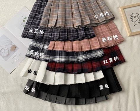 jk裙子2022年新款夏季高腰黑色格子半身...