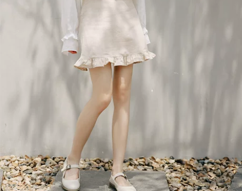 2021夏装新款小清新少女风木耳边半身裙纯...