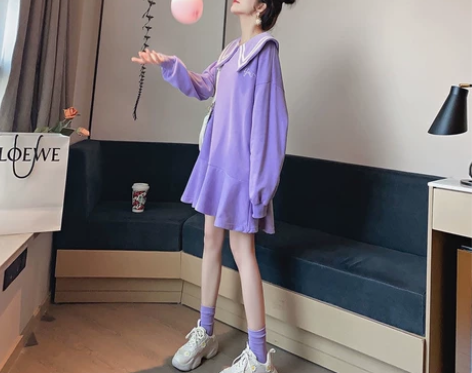纯棉小个子中长款连衣裙女学生秋季新款韩版宽...