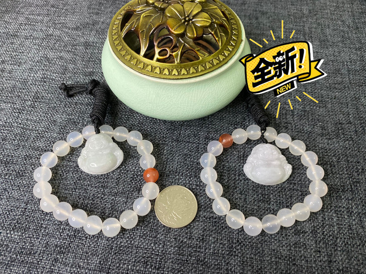 【玛瑙手串20颗】+【翡翠佛公】一对