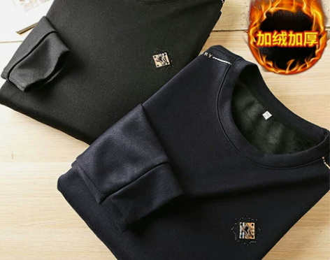 薄绒加厚卫衣男秋季休闲圆领长袖外套 冬装烫...