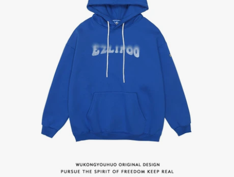 悟空有货国潮牌嘻哈克莱因蓝连帽卫衣男街头宽...
