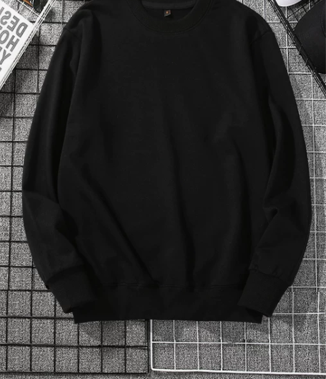 黑色圆领卫衣男士无帽春秋季薄款潮ins潮牌