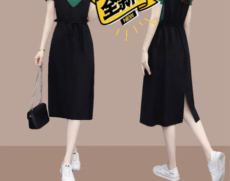 中长宽松显瘦连衣裙2021夏季新款韩版假两...