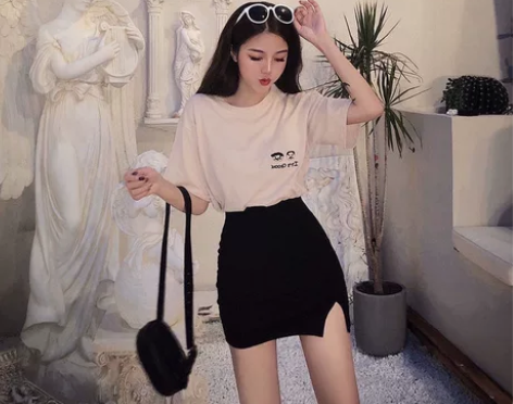 开叉包臀裙性感a字短裙子小心机辣妹半身裙女...