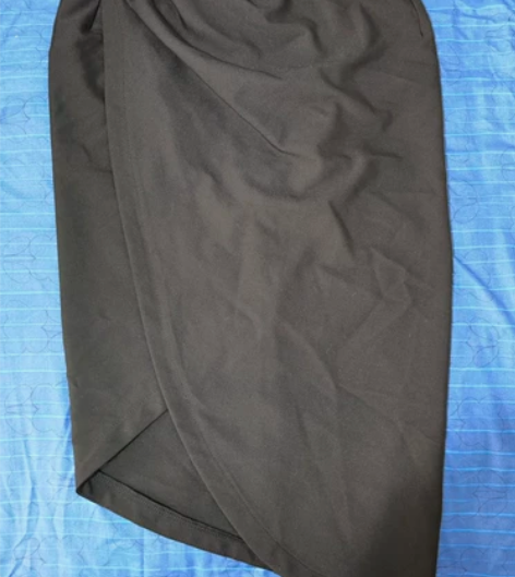 优雅职业设计感OL抽褶打结包臀裙直筒裙黑色...