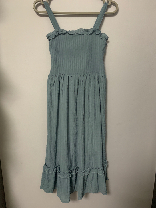 长裙 灰豆绿色 夏天穿超凉快 小清新风