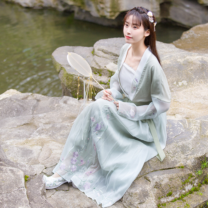 《醉芙蓉》原创春夏款汉服女套装刺绣对襟+纯...