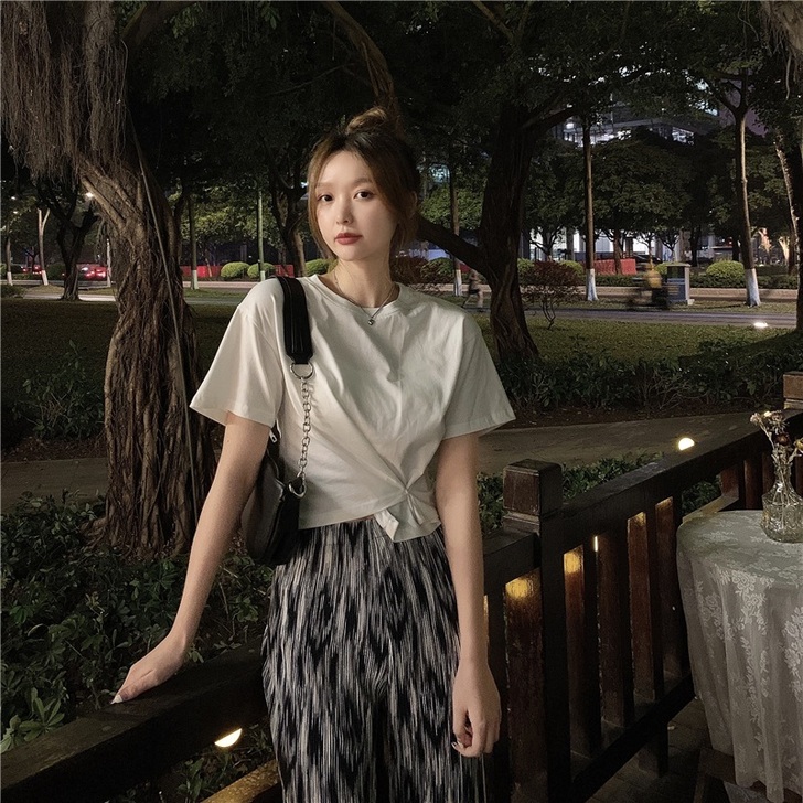 正肩短袖T恤女不规则设计感气质上衣短款上衣...