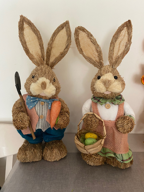 草编兔子稻草兔子一对，高47cm
